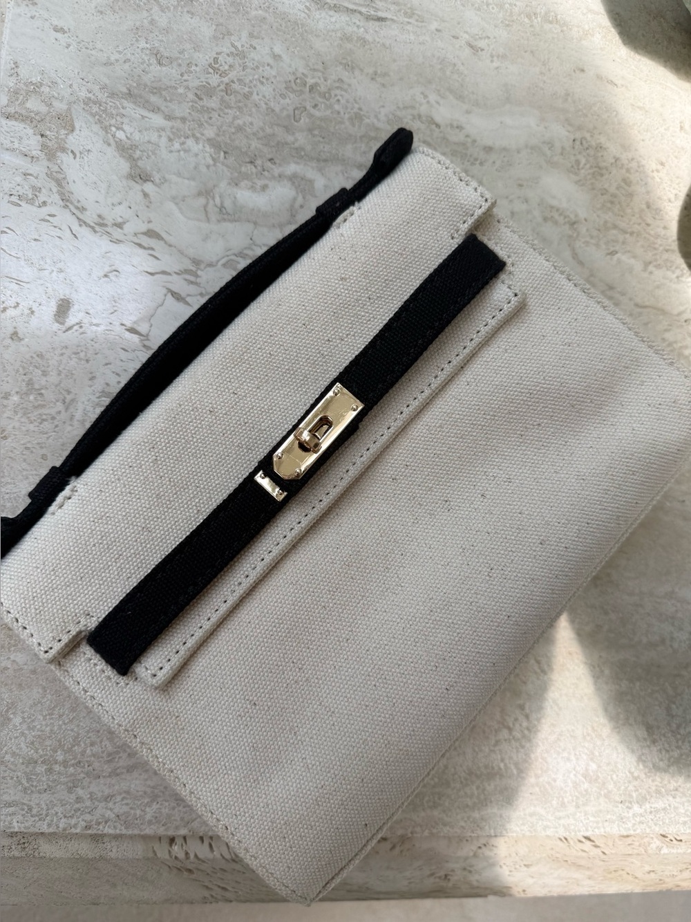 Boatkin Pouch Canvas Bag with Black Trim and Gold Hardware